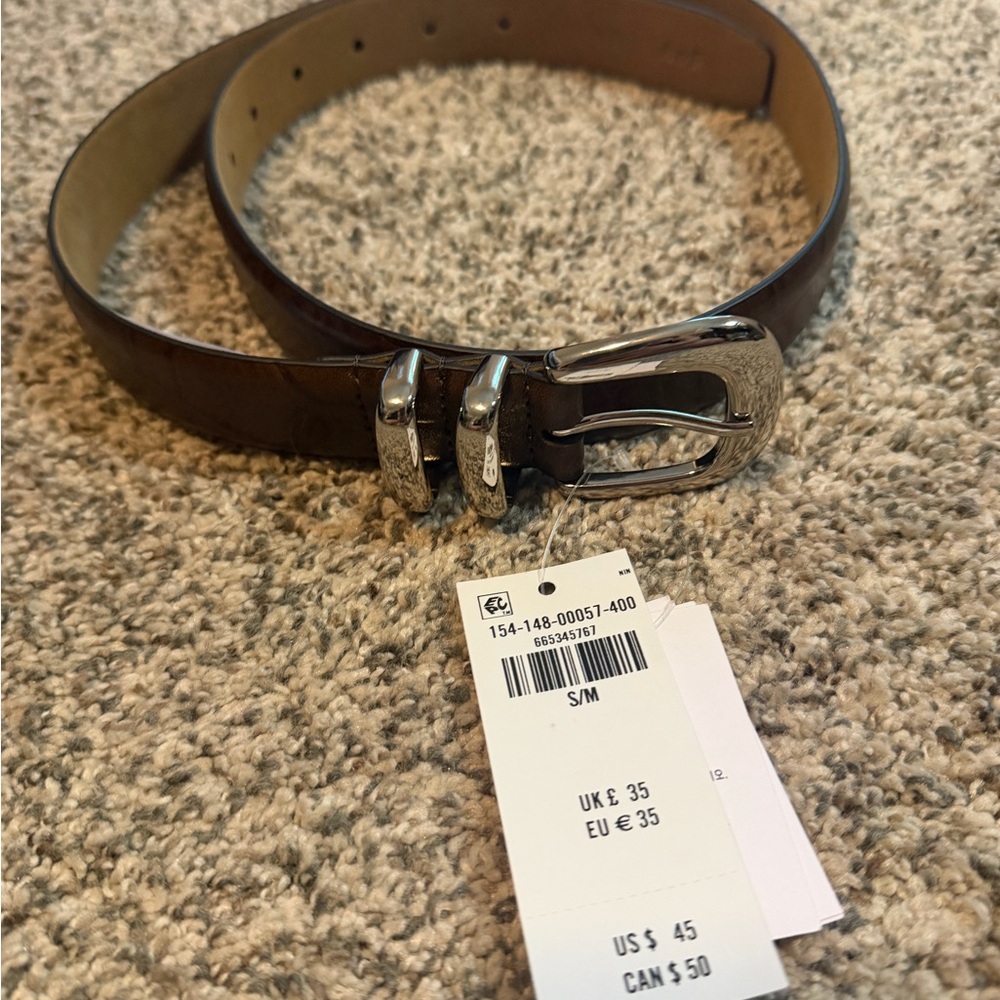 NWT A&F Modern Essential Embossed Crocodile Leather Belt in Brown - S/M - Picture 2 of 5